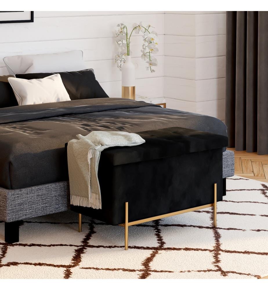Banc coffre Loan en velours - 76 cm - Noir