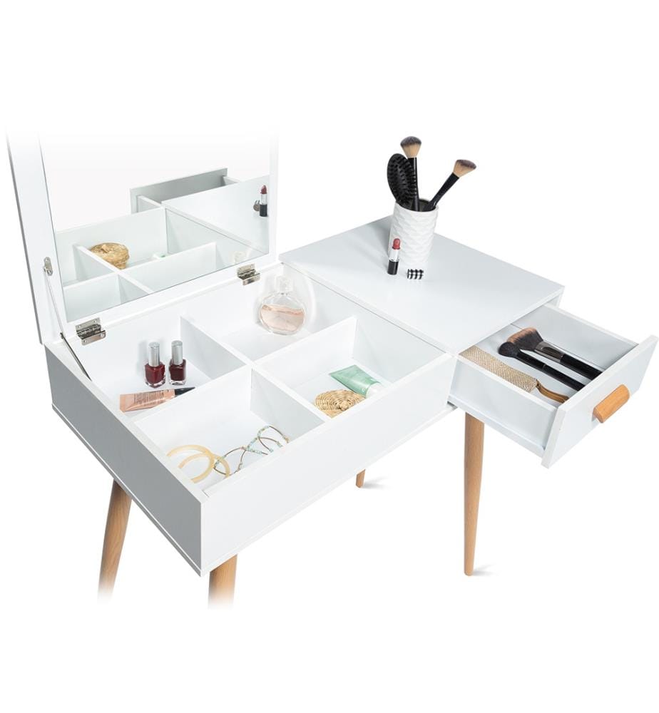 Coiffeuse Serena 80x39x75cm - Blanc et Brun Clair