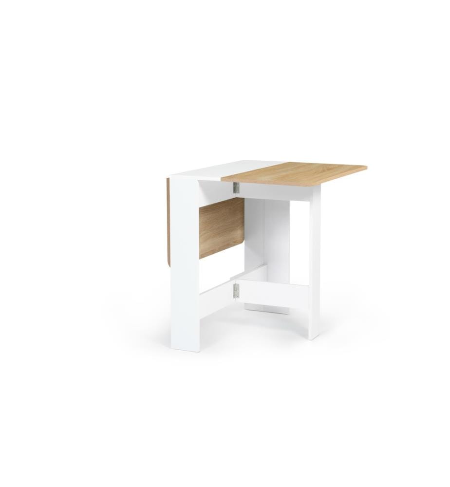 Table de Repas Console Pliable Plateau - 27 x 76 x 75 cm - Naturel et Blanc