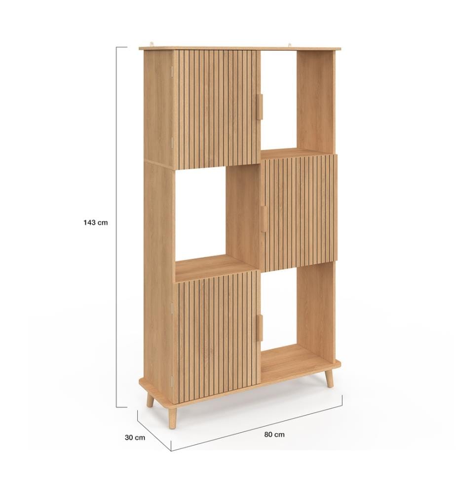 Bücherregal Faustine 6 Nischen Latteneffekt 143cm - Braun