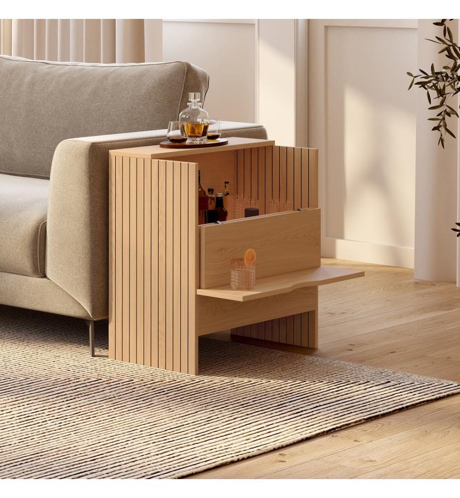 Table d'appoint mini bar Faustine bois et lattes