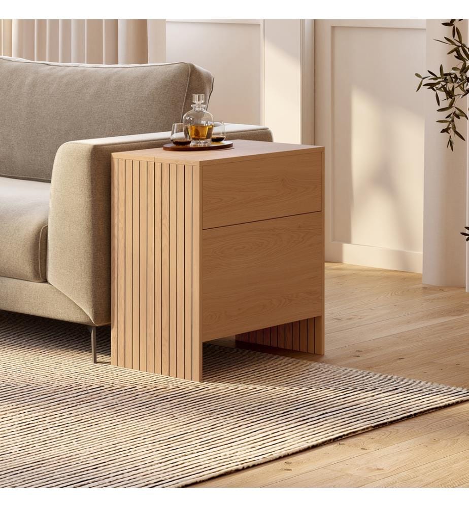 Table d'appoint mini bar Faustine bois et lattes