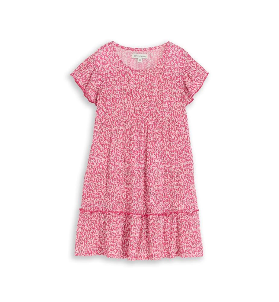 Kurzes Kleid mit Rüschen - Druck mit kleinen rosa Blumen