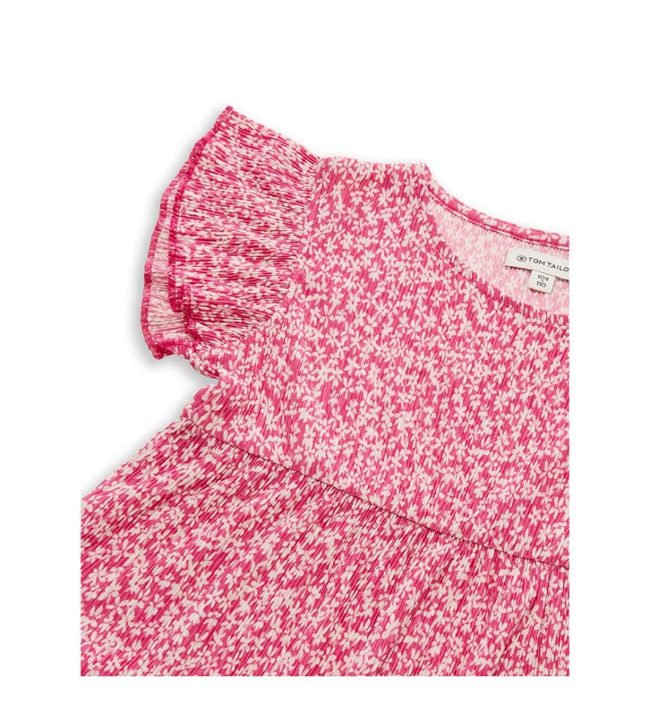 Kurzes Kleid mit Rüschen - Druck mit kleinen rosa Blumen