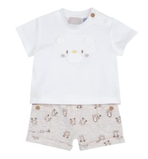 Set aus T-Shirt und Shorts – Weiss und Beige