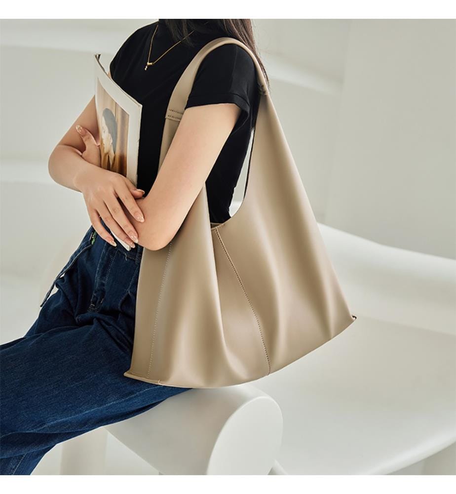 Borsa Tote oversize in pelle morbida - Taupe