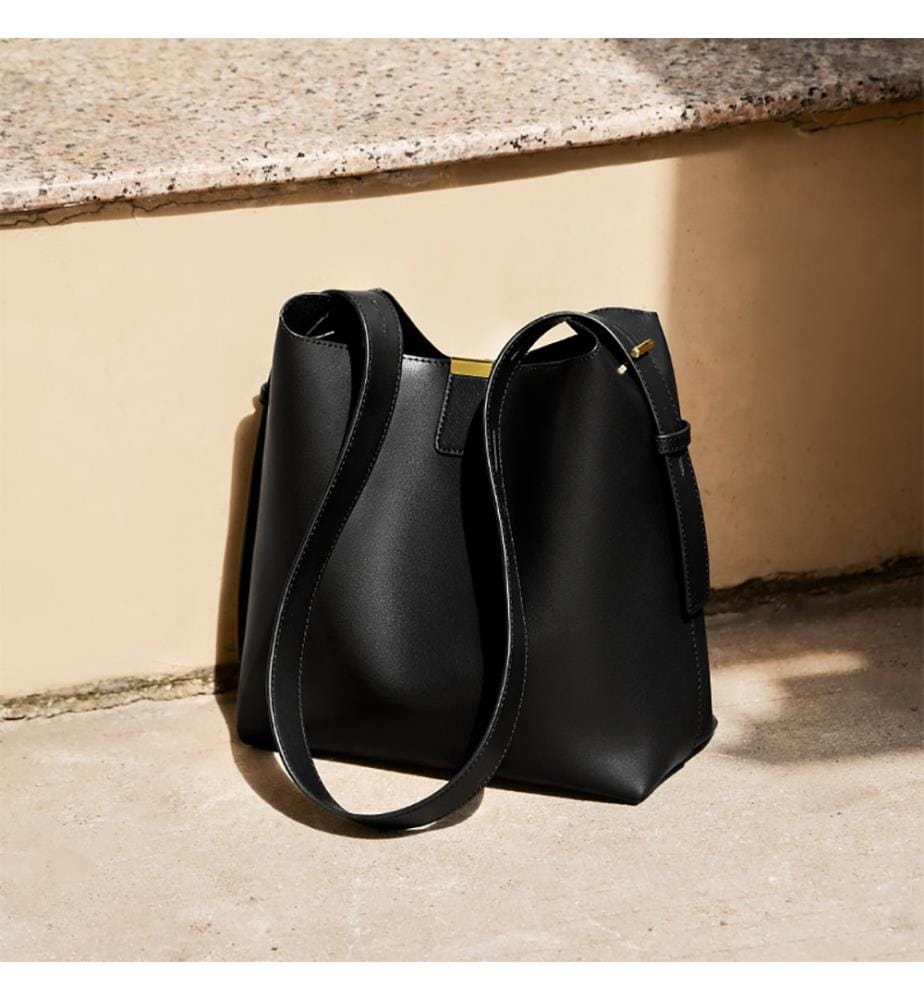 Tasche Eimer Mini aus Leder - Schwarz