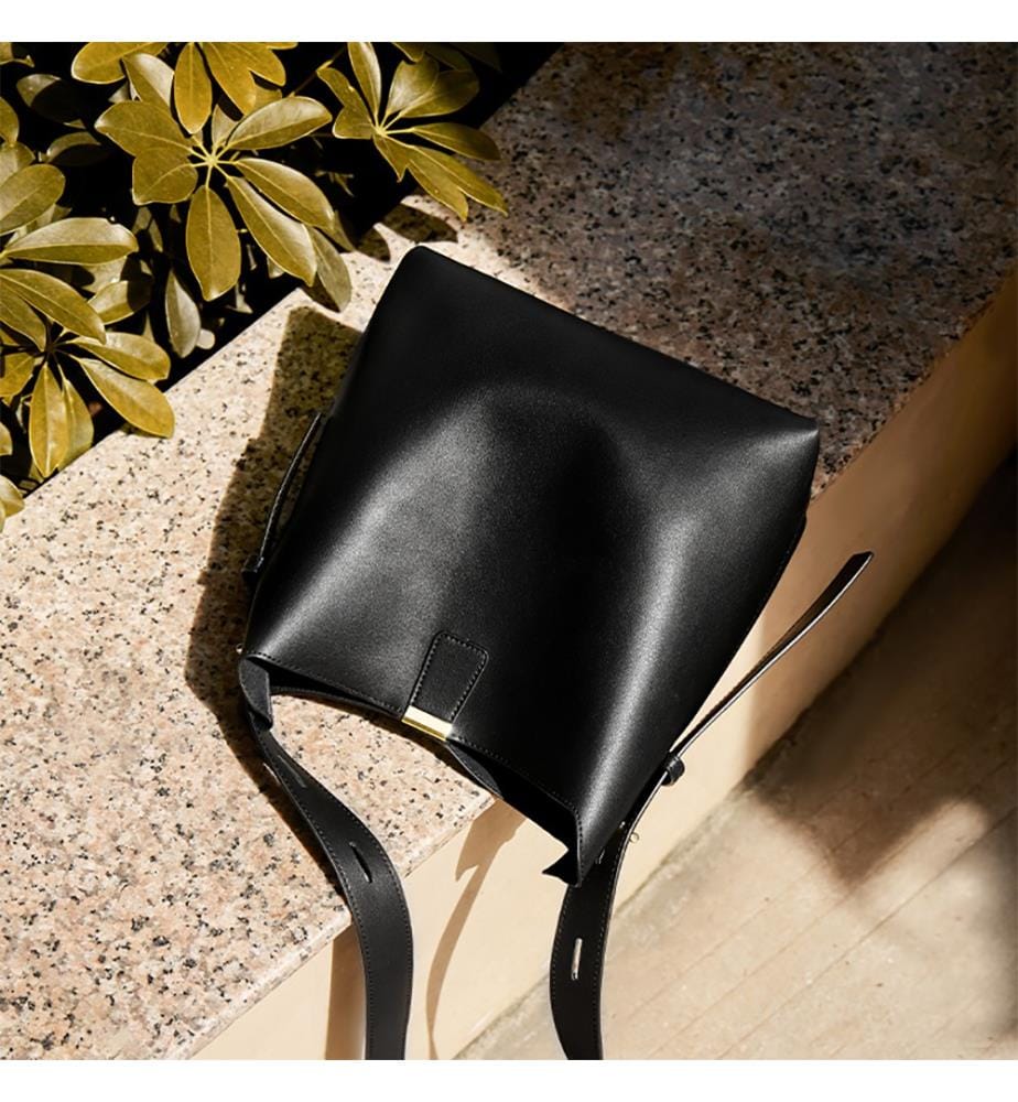 Tasche Eimer Mini aus Leder - Schwarz
