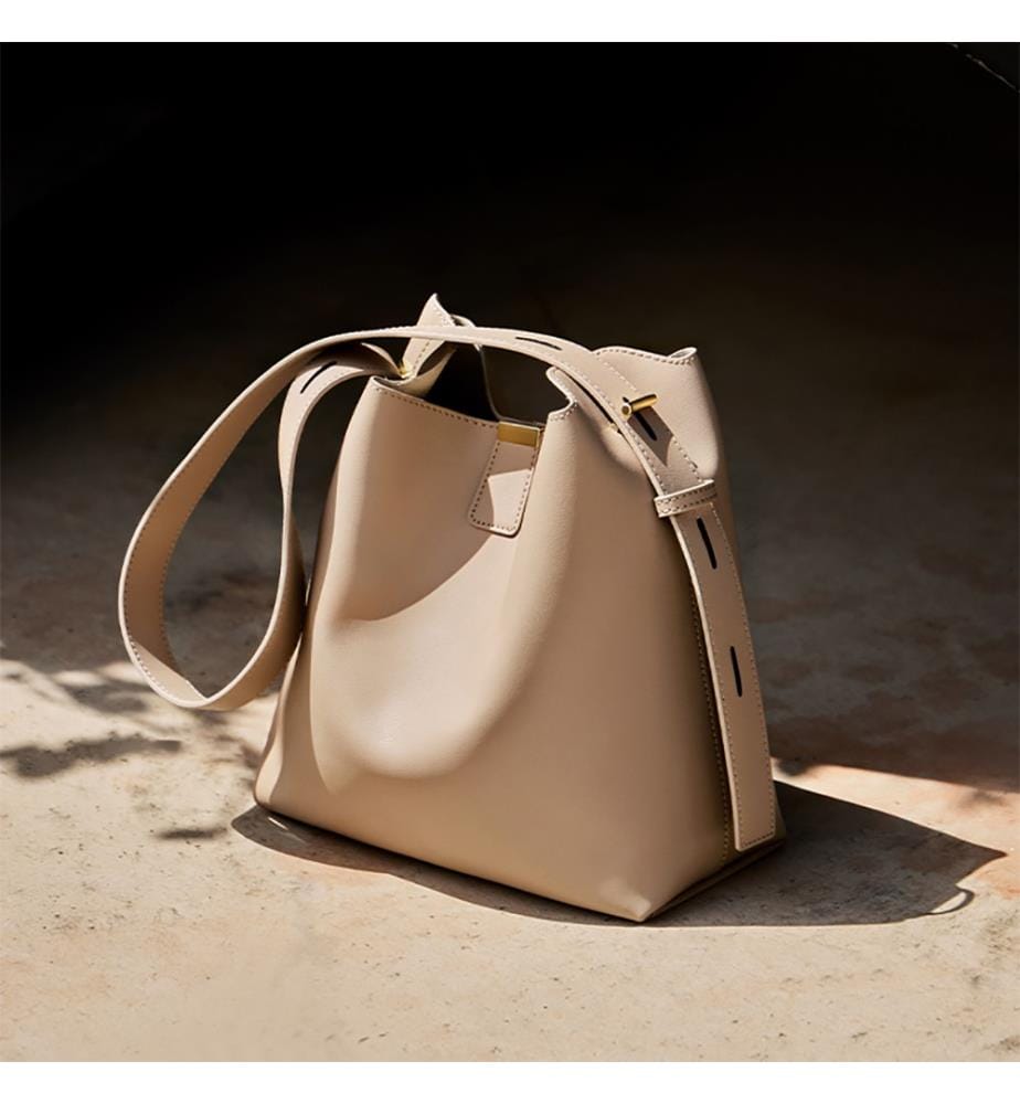 Tasche Eimer Mini aus Leder - Taupe