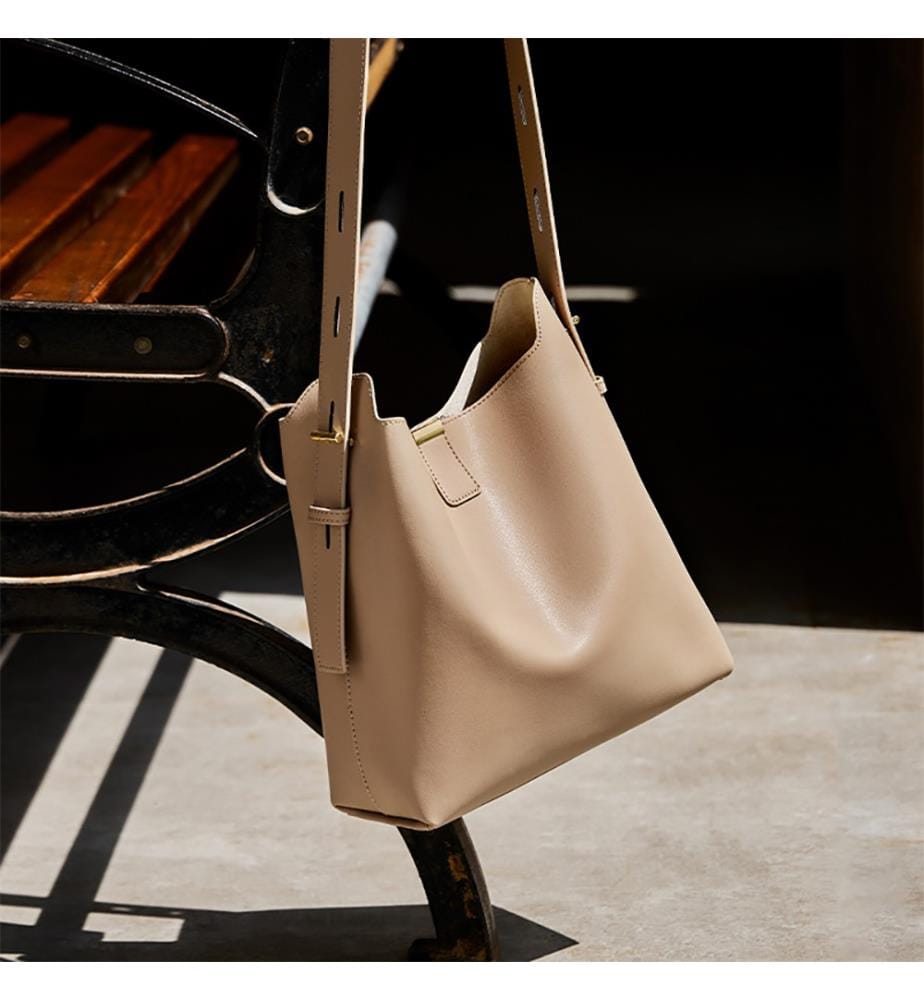 Tasche Eimer Mini aus Leder - Taupe