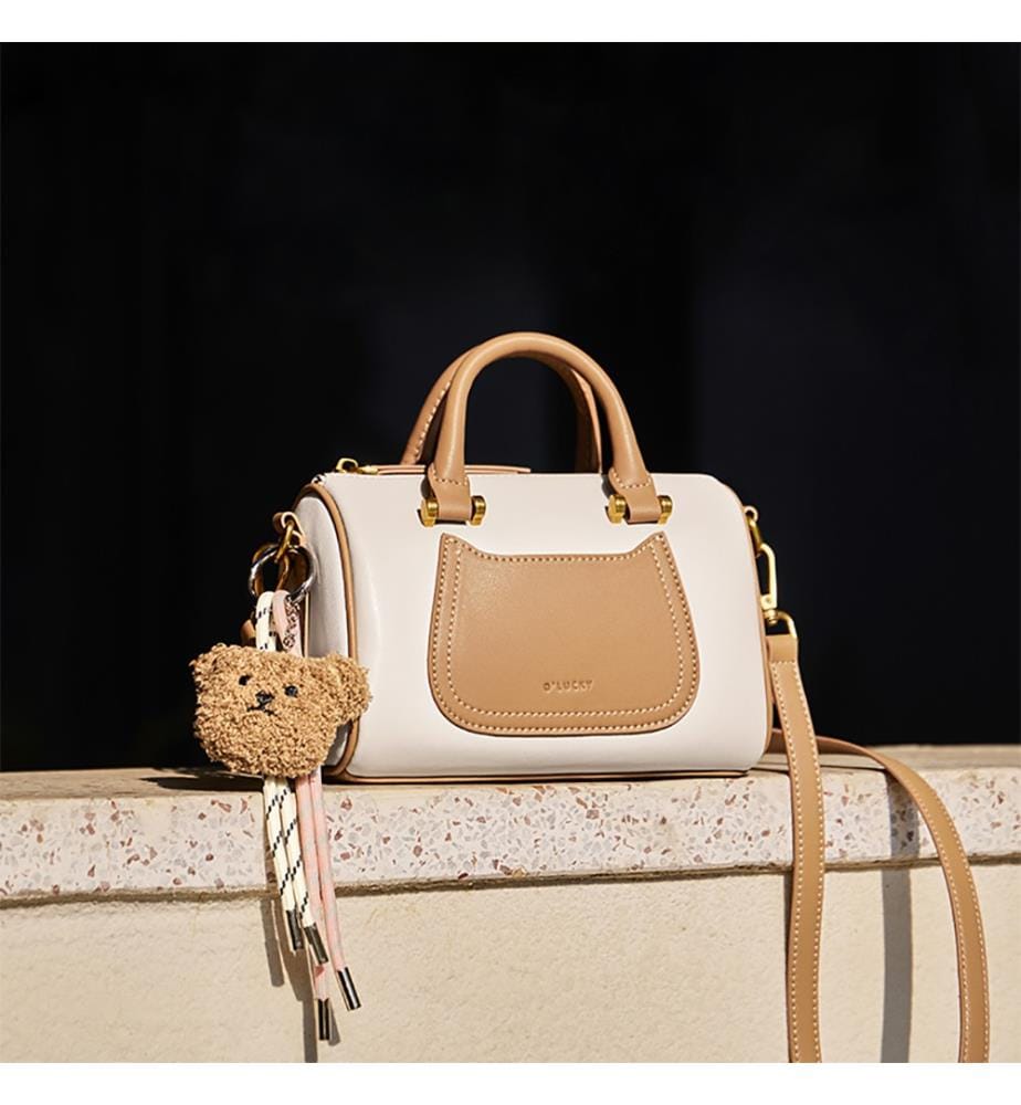 Arcadia Mini Duffle Leder Schultertasche - Apricot
