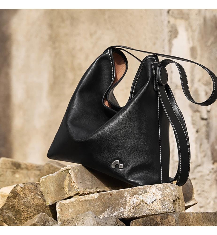 Vintage-Ledertasche - Schwarz