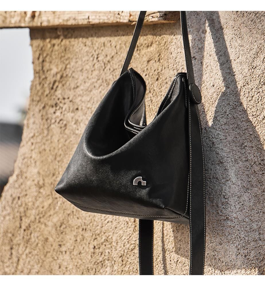 Vintage-Ledertasche - Schwarz