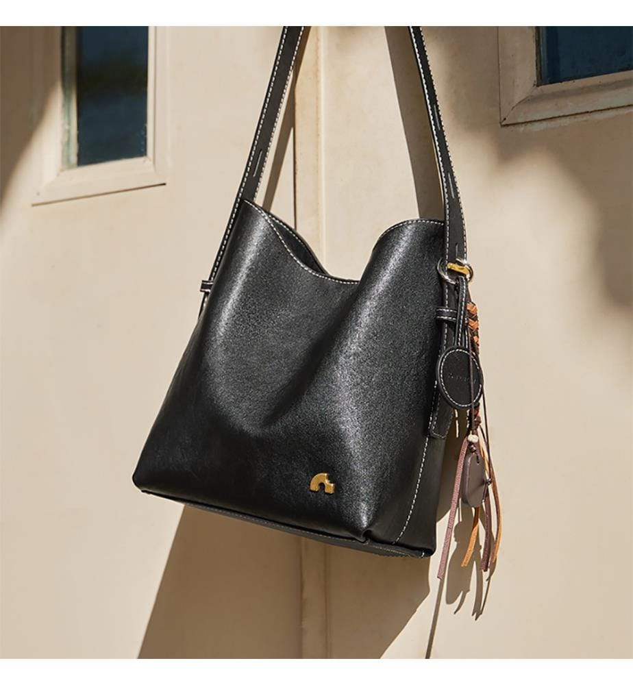 Sac Fourre-Tout Vintage en Cuir - Noir