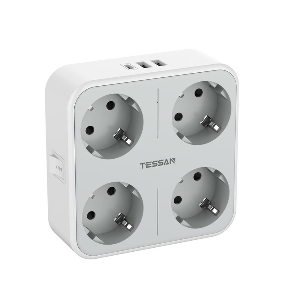 4-fach-Steckdosenleiste mit Schalter Tessan TS-302-DE-C - Grau