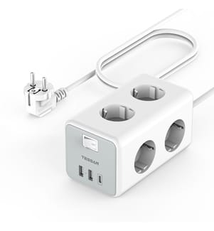 Steckdosenleiste mit 6 Steckdosen, Schalter und 2 m langem Kabel - Weiss