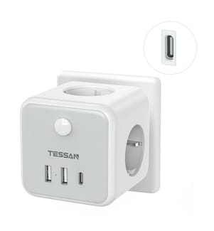 Steckdosenleiste mit 3 Steckdosen und Schalter TS-301-DE-C - Weiss