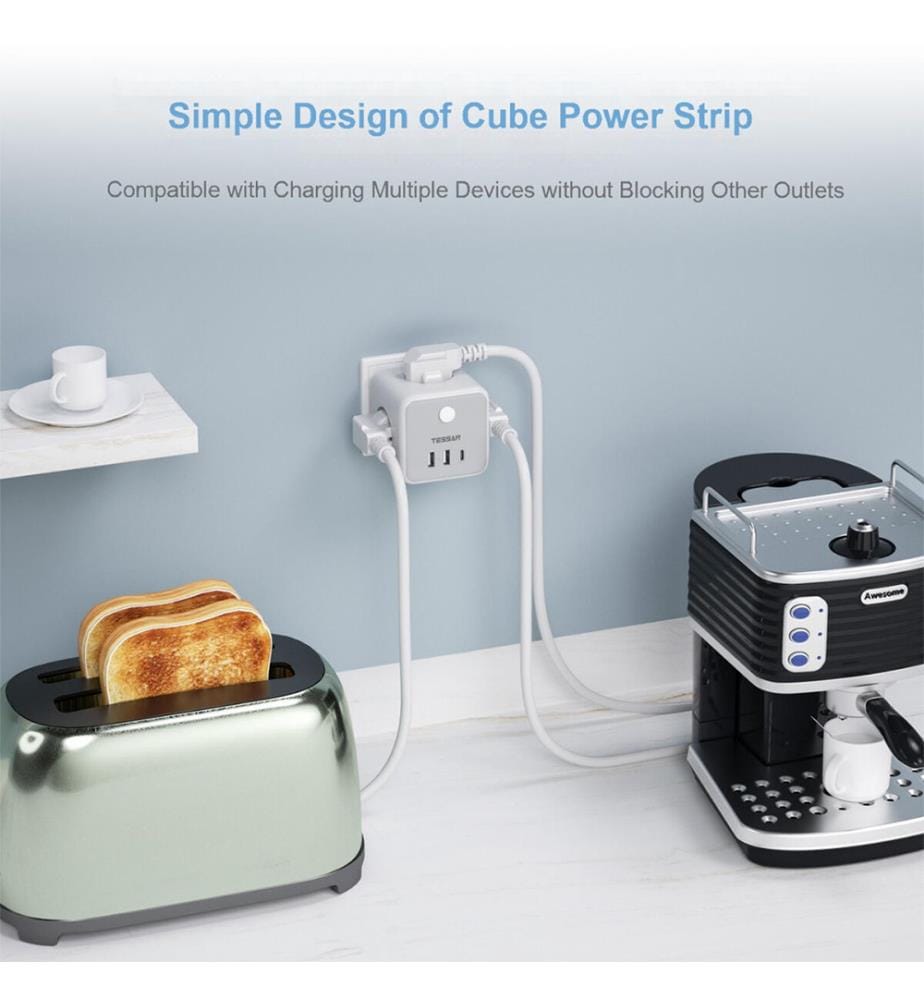 Steckdosenleiste mit 3 Steckdosen und Schalter TS-301-DE-C - Weiss