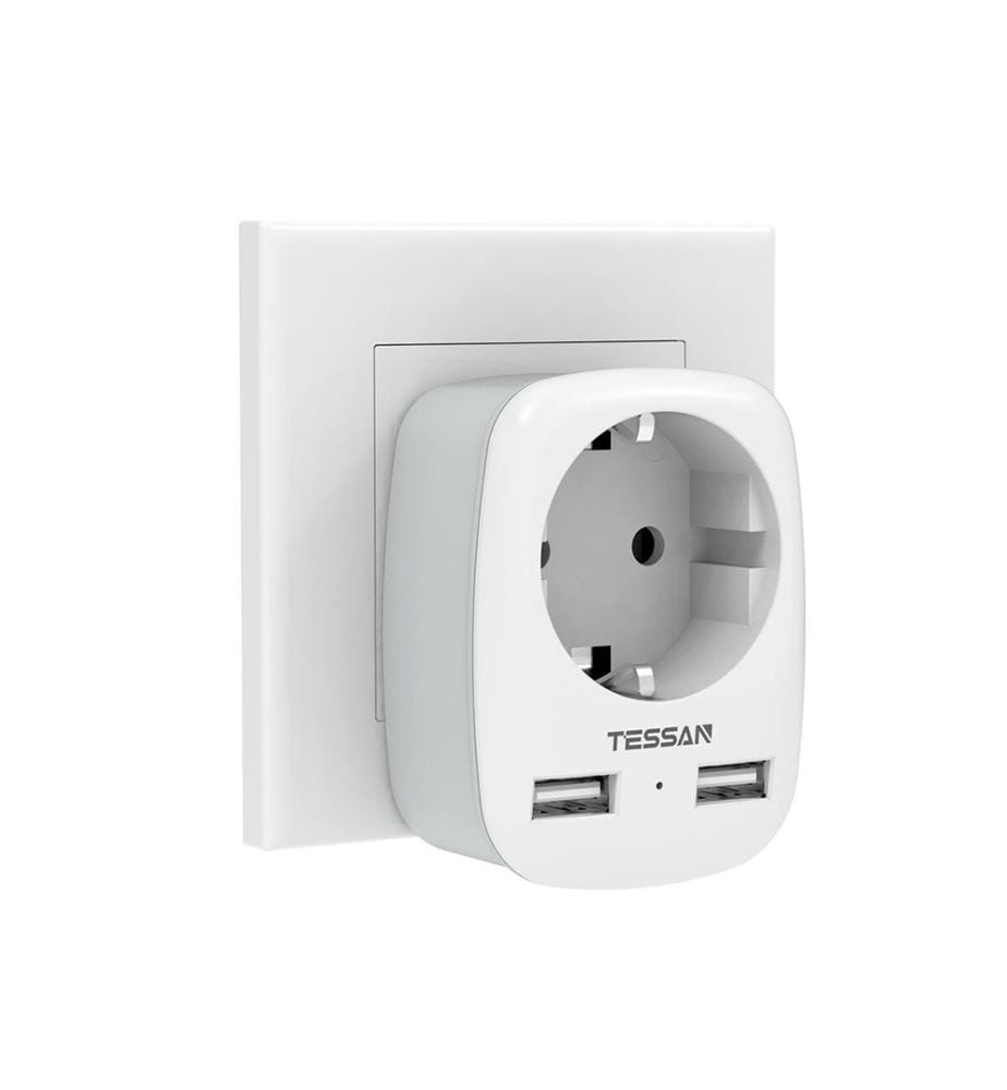 Wandsteckdose mit 2 USB-Anschlüssen TS-611-DE - Weiss