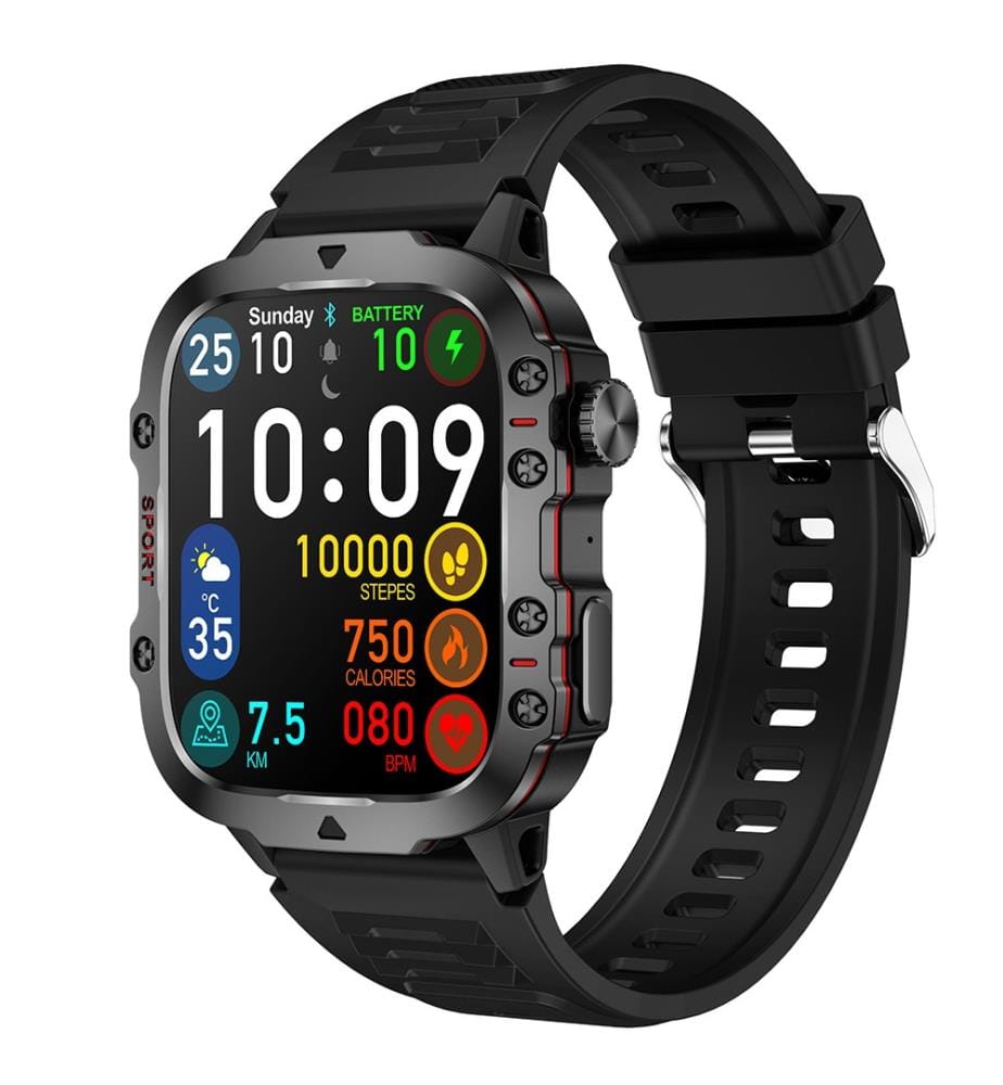 Smartwatch Nasa Sport Large Screen High-Definition Resolution with Silicone Strap - Black