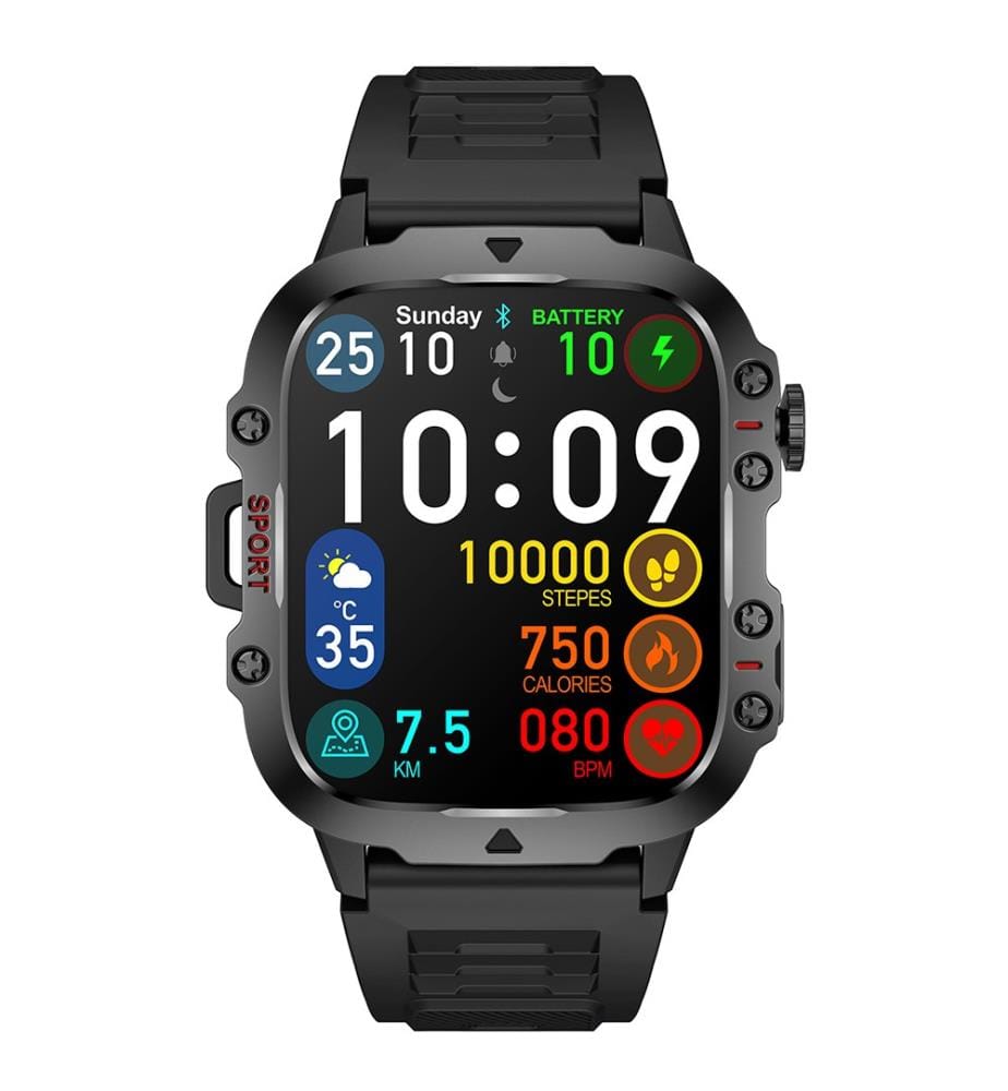 Smartwatch Nasa Sport Large Screen High-Definition Resolution with Silicone Strap - Black
