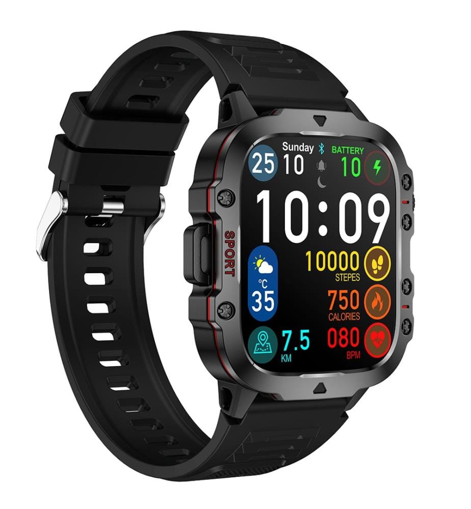 Smartwatch Nasa Sport Large Screen High-Definition Resolution with Silicone Strap - Black