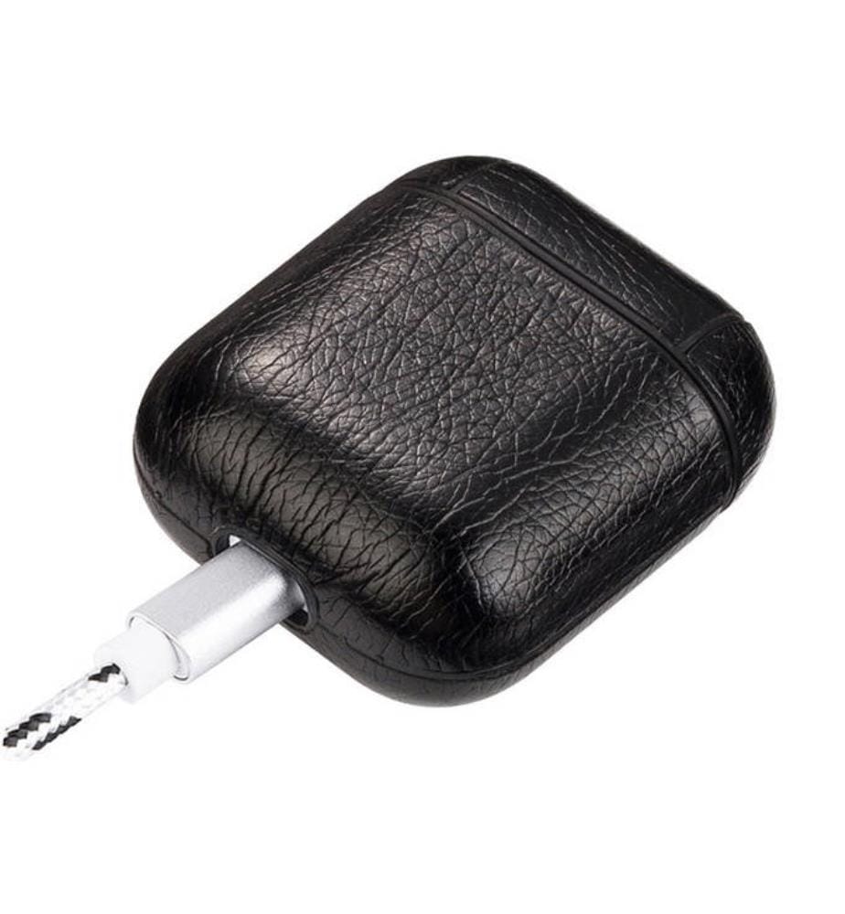 Kunstlederhülle für Apple Airpods - Schwarz