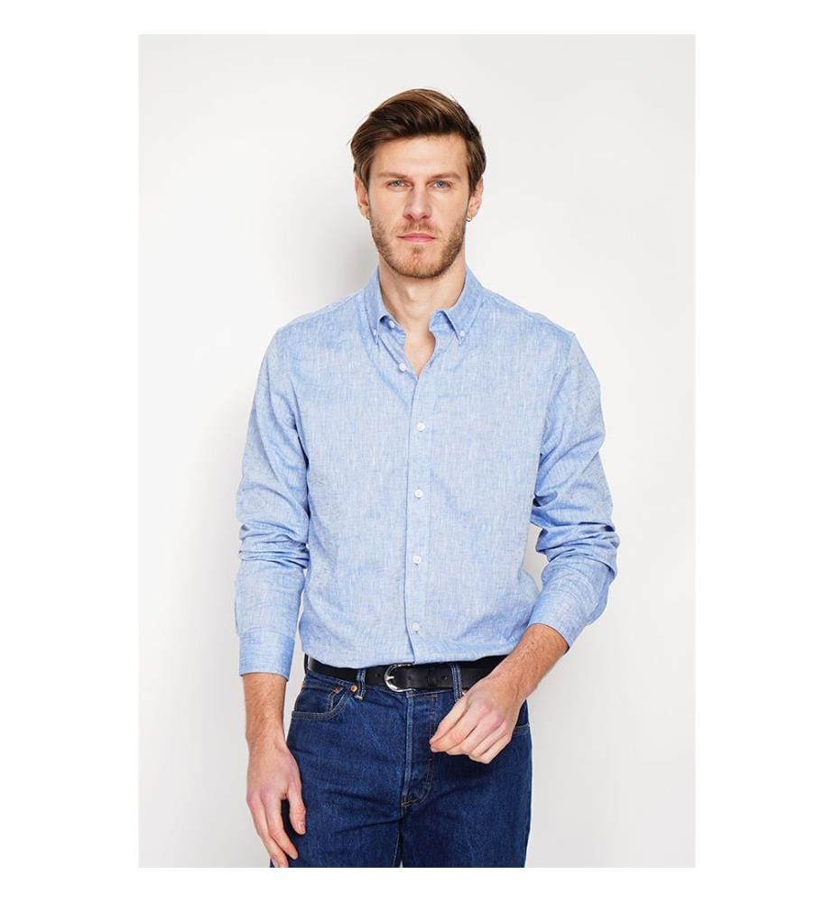 Hemd mit geradem Schnitt, klassischem Kragen und abgerundeter Manschette - Blue Jeans