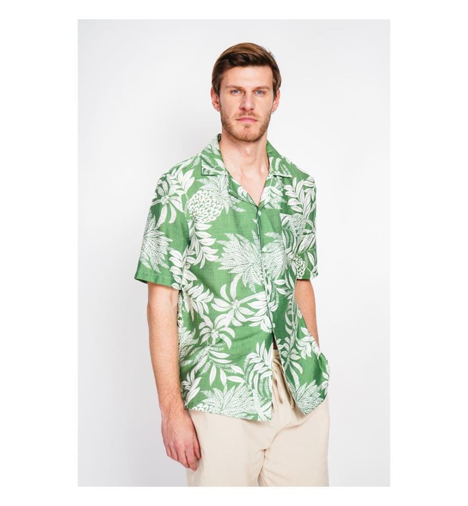 Hawaiianisches Hemd mit kurzen Ärmeln, vorne geknöpft, mit Brusttasche - Mintgrün