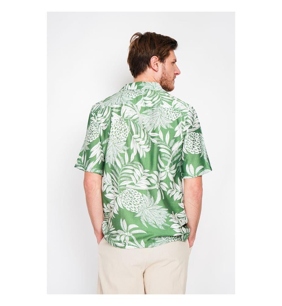 Hawaiianisches Hemd mit kurzen Ärmeln, vorne geknöpft, mit Brusttasche - Mintgrün