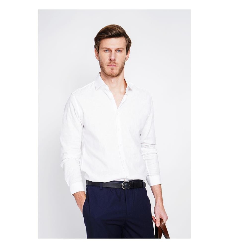 Hemd Slim Fit Italienischer Kragen Gebrochene Manschette - Weiss