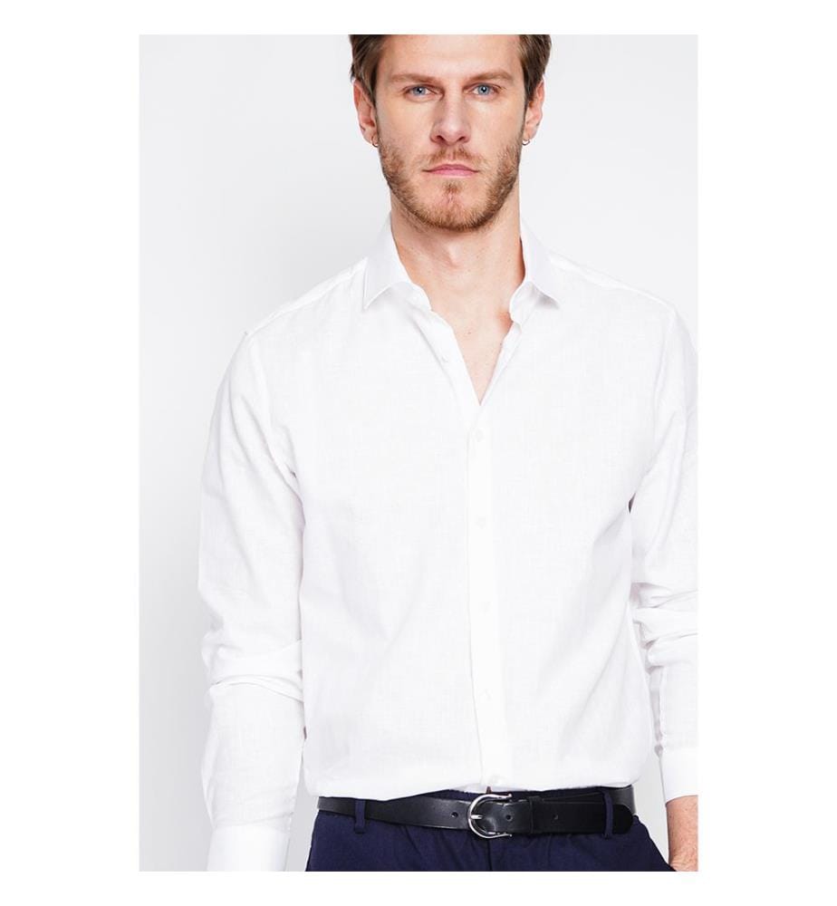 Hemd Slim Fit Italienischer Kragen Gebrochene Manschette - Weiss