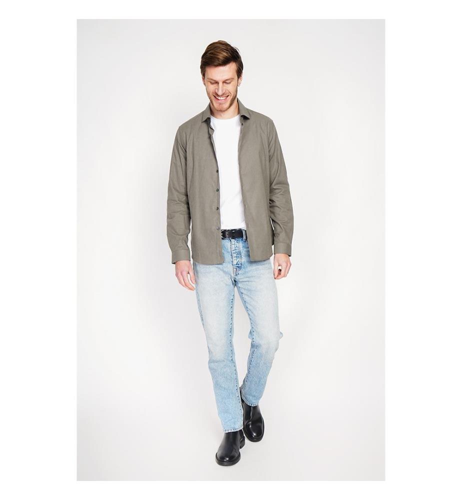 Hemd Slim Fit Italienischer Kragen Gebrochene Manschette - Khaki