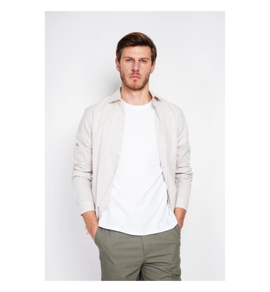 Hemd Slim Fit Italienischer Kragen Gebrochene Manschette - Leinen