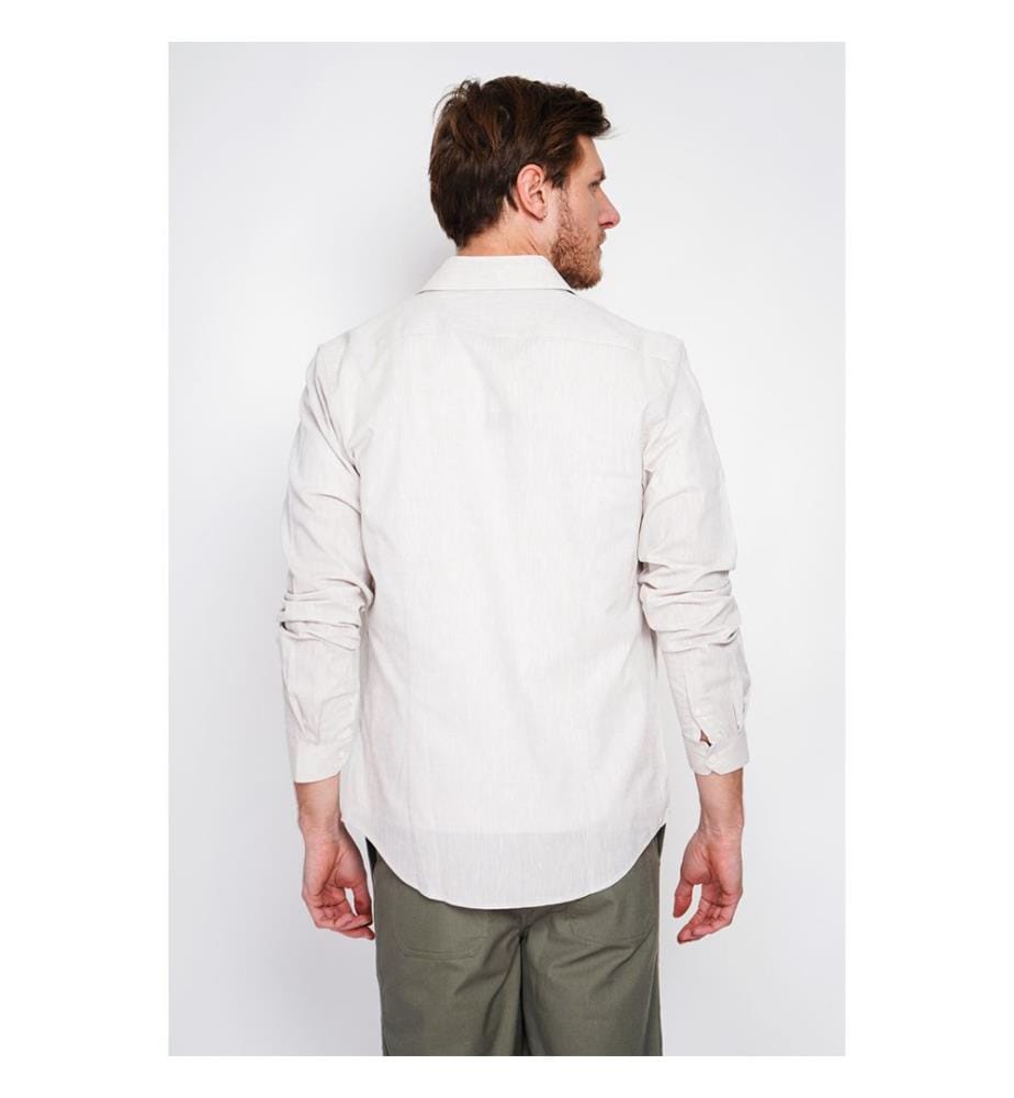 Hemd Slim Fit Italienischer Kragen Gebrochene Manschette - Leinen