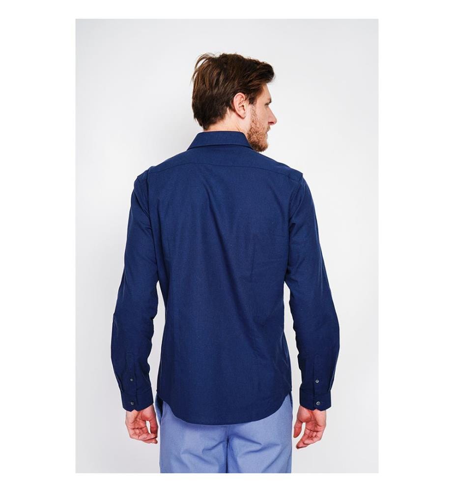 Hemd Slim Fit Italienischer Kragen Gebrochene Manschette - Marineblau