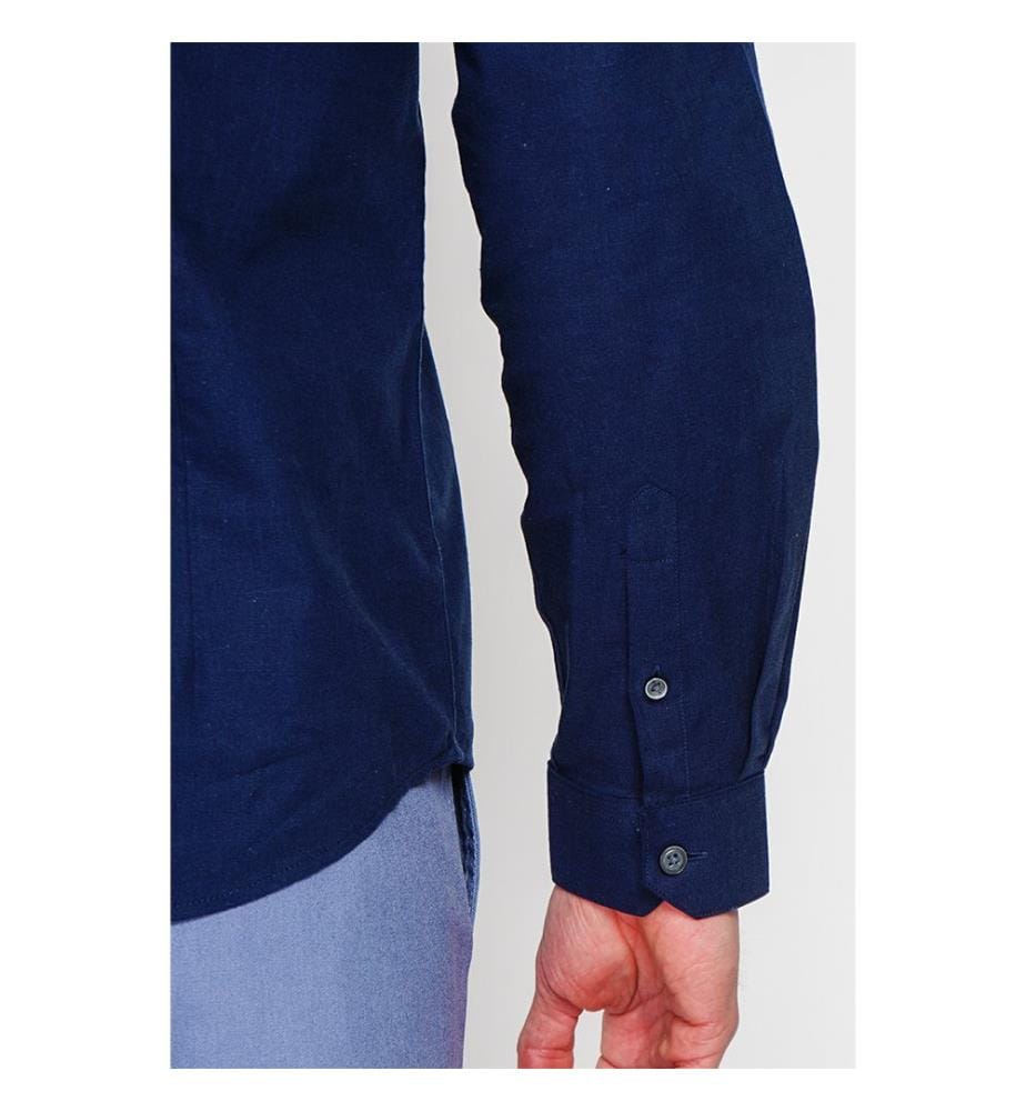 Hemd Slim Fit Italienischer Kragen Gebrochene Manschette - Marineblau