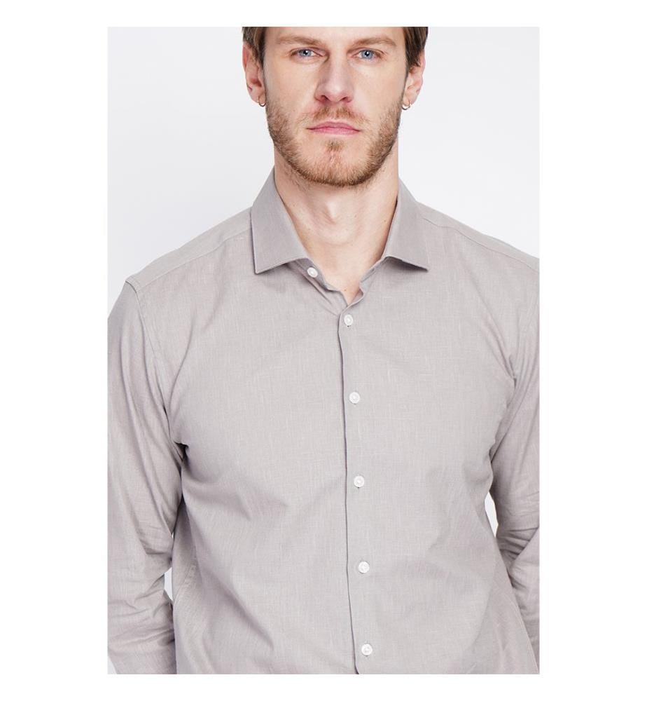 Hemd Slim Fit Italienischer Kragen Gebrochene Manschette - Braun