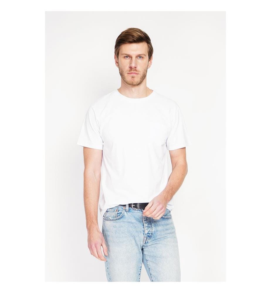 T-Shirt Rundhalsausschnitt Kurzarm Aufgesetzte Brusttasche - Weiss