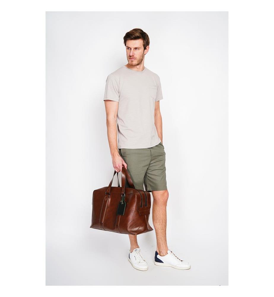 T-Shirt mit Rundhalsausschnitt und kurzen Ärmeln, aufgesetzte Brusttasche - Leinen