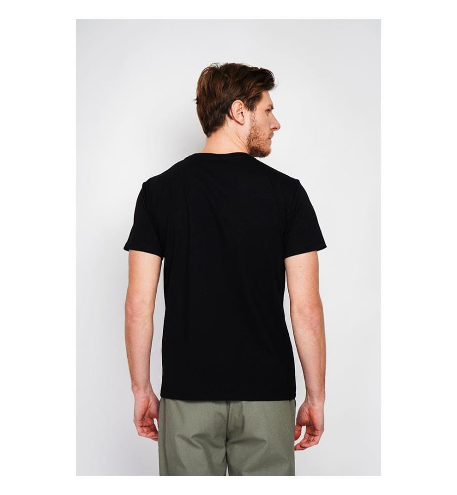 T-Shirt Rundhalsausschnitt Kurzarm Aufgesetzte Brusttasche - Schwarz