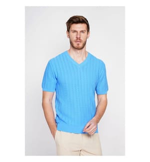 Strickpullover mit Rundhalsausschnitt - Azur