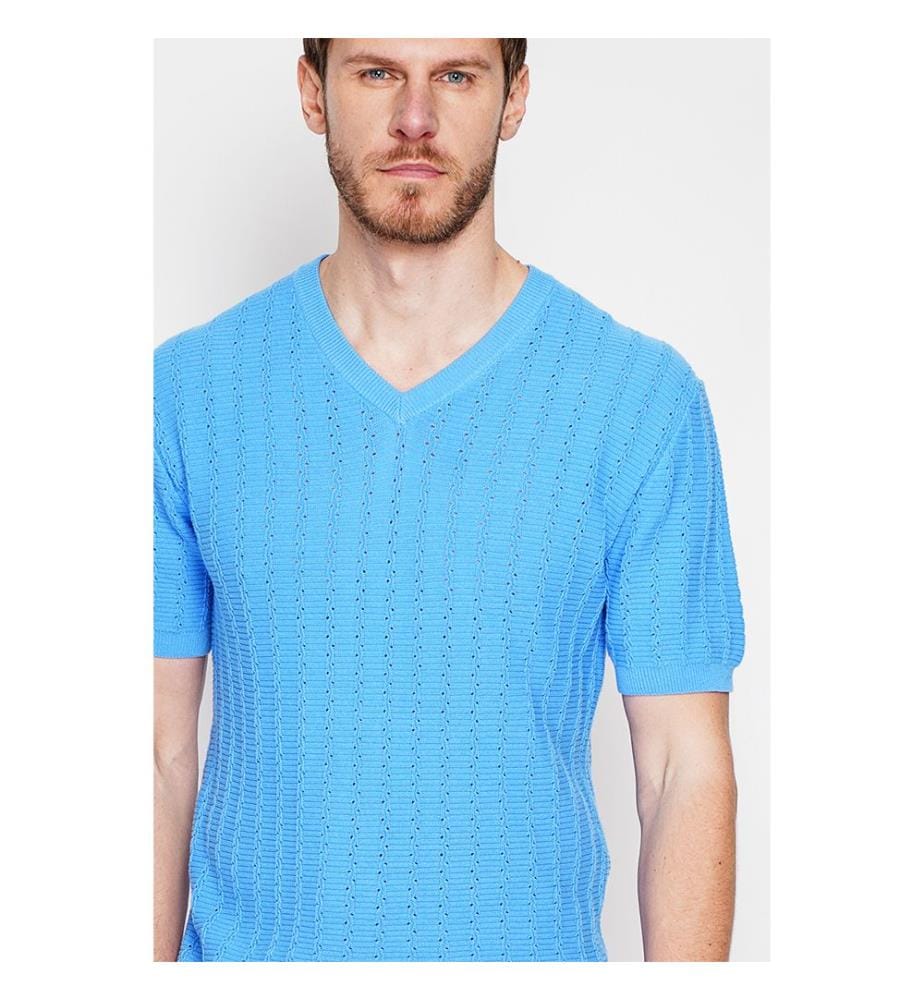 Strickpullover mit Rundhalsausschnitt - Azur