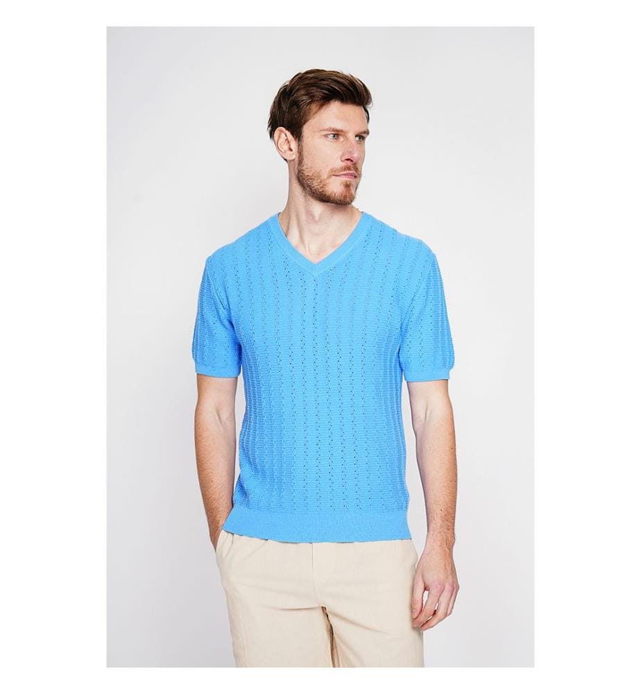 Strickpullover mit Rundhalsausschnitt - Azur