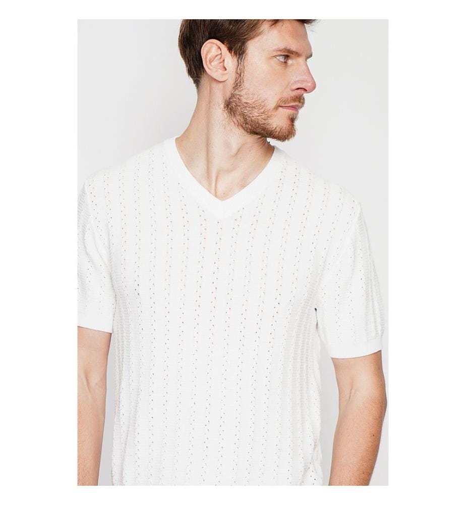 Strickpullover mit Rundhalsausschnitt - Weiss