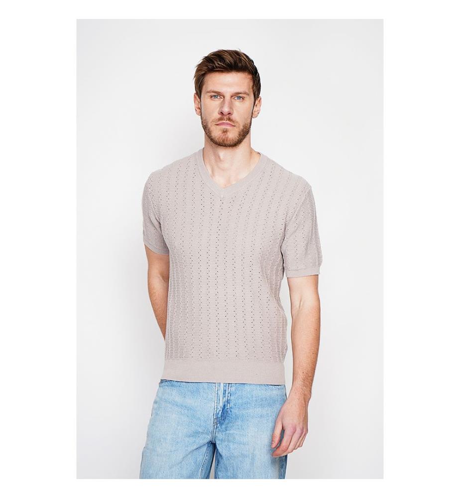 Strickpullover mit Rundhalsausschnitt - Leinen