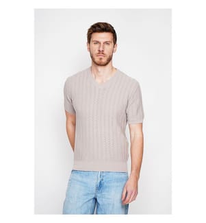 Strickpullover mit Rundhalsausschnitt - Leinen