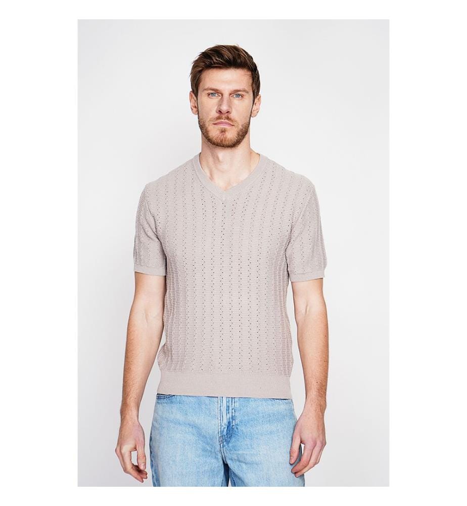 Strickpullover mit Rundhalsausschnitt - Leinen