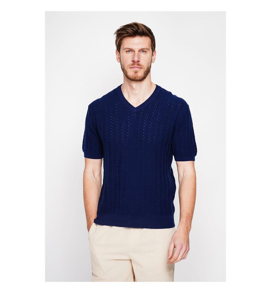 Strickpullover mit Rundhalsausschnitt - Marine