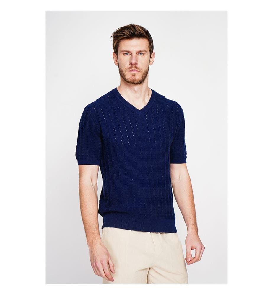 Strickpullover mit Rundhalsausschnitt - Marine
